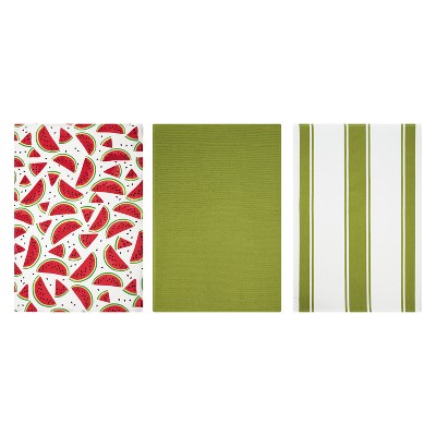 3pk Striped Kitchen Towel Solid Green - MU Kitchen: 100% Cotton, Absorbent, with Hanging Loop