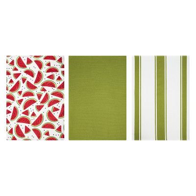 3pk Striped Kitchen Towel Solid Green - MU Kitchen