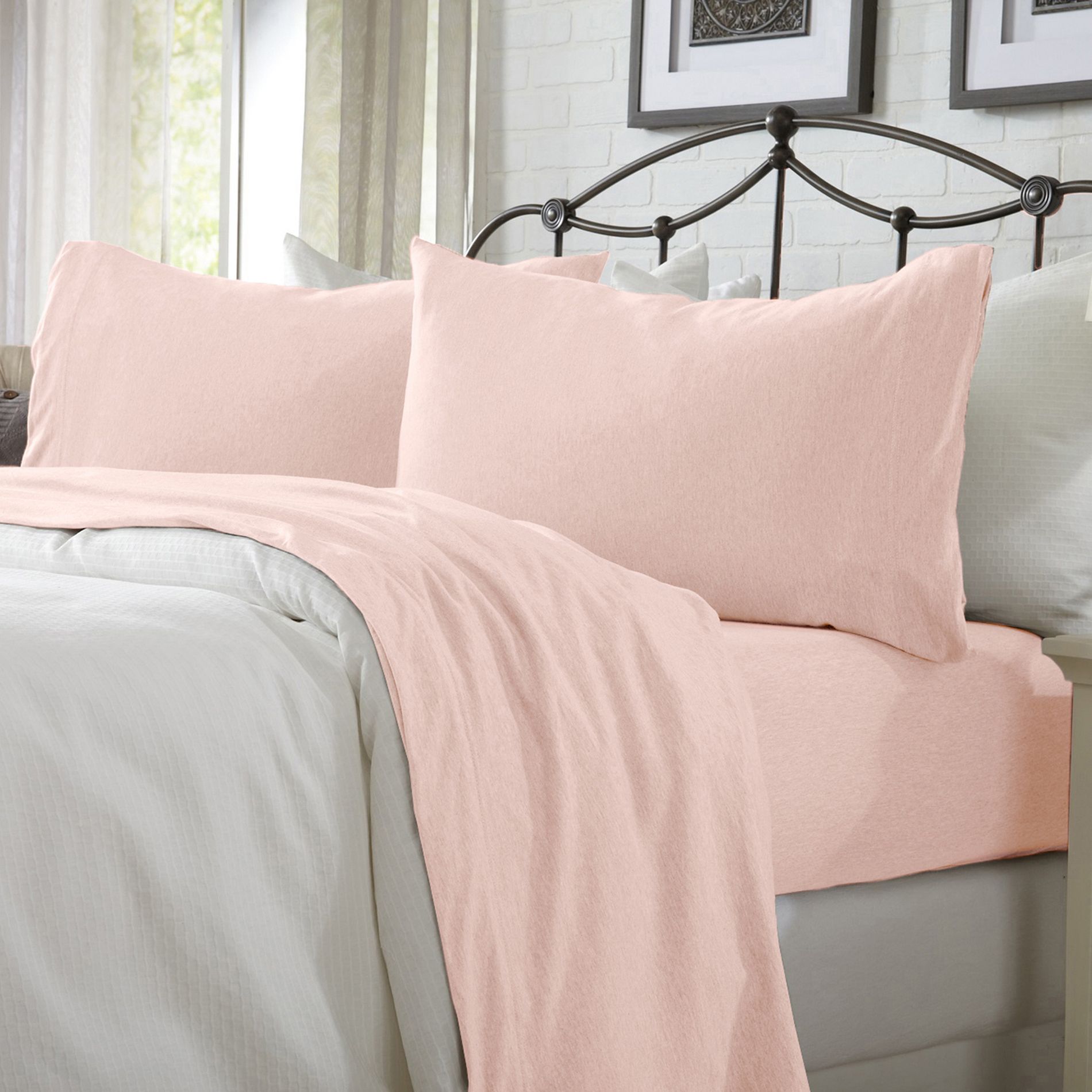 Ultra-Soft Cotton Heathered Melange Jersey Knit Sheet Set - Great Bay Home