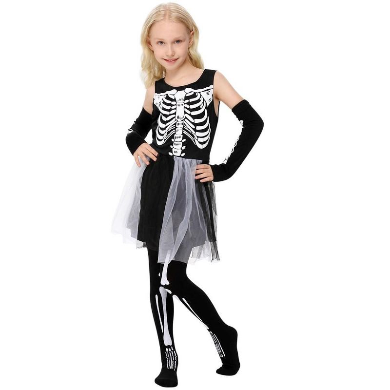 Whizmax Girls Skeleton Costume with Tulle Tutu Skirts Funky Punk Bones Costume, 2 of 8