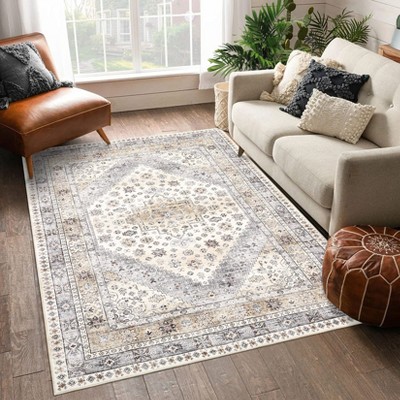 Faux Wool Vintage Diamond Pattern Area Rug Machine Washable Foldable Ultra Thin Non Slip Stain Resistant Pet Friendly Carpet