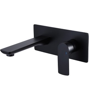 BWE Single-Handle Wall Mount Bathroom Faucet With Deck Plate in Matte Black - 1 of 4