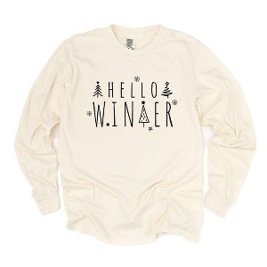 Simply Sage Market Women's Hello Winter Trees Long Sleeve Garment Dyed Tee - 1 of 4