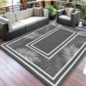 Outdoor Waterproof Rug - Reversible Botanical Plastic Straw Mat for Patio, Camping & RV (Includes Carry Bag + 4 Stakes) - 1 of 4
