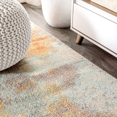 4' x 6' Blue and Orange Abstract Synthetic Area Rug
