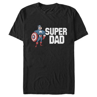 Men s Marvel Super Dad Cartoon Captain America T Shirt Black 2X Large