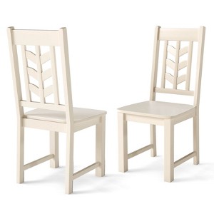 Costway Dining Chair Set of 2/4 with Rubber Wood Frame & Leaf-shape High Back for Kitchen Brown/Black/Cream White - 1 of 4