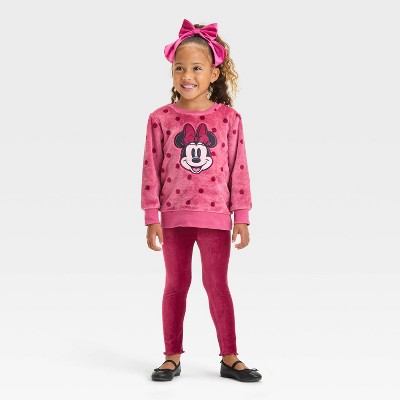 Image of Baby Girls' Disney Minnie Mouse Cozy Woobie Pullover & Ribbed Velour Pants Set - Rose Pink 18M