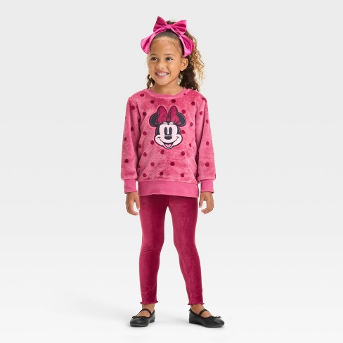 Toddler Girls' Disney Minnie Mouse Cozy Woobie Pullover & Ribbed Velour Pants Set - Rose Pink - image 1 of 4