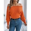 Womens Sweater Tops Off Shoulder Long Sleeve Knit Pullover Sweater Orange S - 3 of 4
