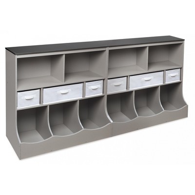 Versatile Gray Woodgrain Storage Unit with Baskets for Kids