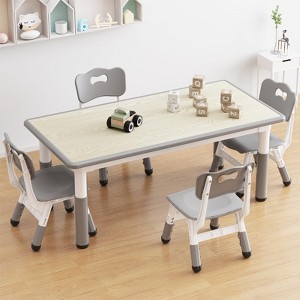 Kids Table and 4 Chairs Set, Height Adjustable Toddler Table and Chairs for Kids Ages 3-10 - 1 of 4