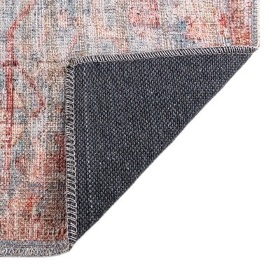 Antique Blue Square Washable Synthetic Area Rug