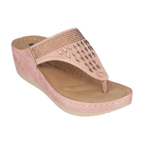 GC Shoes Kiara Blush 10 Embellished Comfort Slide Wedge Sandals