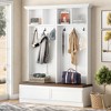CLIHOME Farmhouse 4-in-1 Hall Tree with Wood Grain Bench, Mudroom Versatile Coat Rack with 2 Large Drawer, Entrance Organizer - 2 of 4