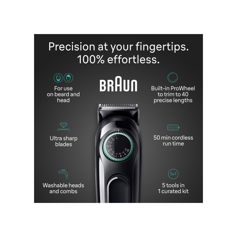 BRAUN ALL-IN-ONE STYLE KIT SERIES 3 AIO3450 MEN&#39;S RECHARGEABLE 5-IN-1 EAR &#38; NOSE, BEARD &#38; HAIR TRIMMER, 4 of 10