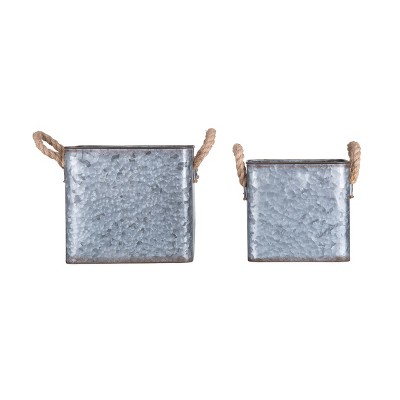 Rustic Gray Metal Christmas Nesting Buckets with Rope Handles