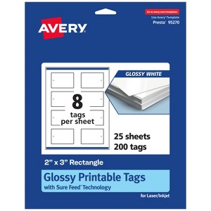Avery Printable Rectangle Printable Tags with Sure Feed Technology, 2" x 3", Glossy White Cardstock, Print-to-the-Edge, Laser/Inkjet Tags, 200 Total - 1 of 4