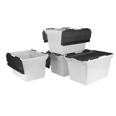 Storex 4pk 48qt Storage or File Boxes with Black Flip-Top Lids