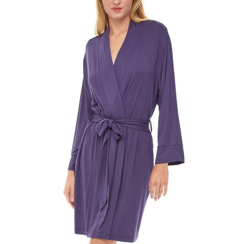 Women's Classic Soft Knit Short Lounge Robe with Pockets, 1 of 7