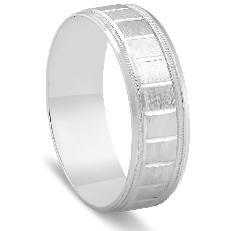 Pompeii3 Mens 14K White Gold Brushed Comfort Wedding Band Ring, 3 of 6