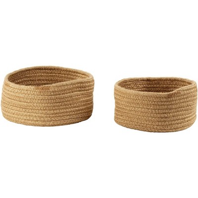 Juvale 2-Pack Round Cotton Rope Woven Storage Basket Bins Hampers for Toy, Blanket - 2 Sizes, Brown