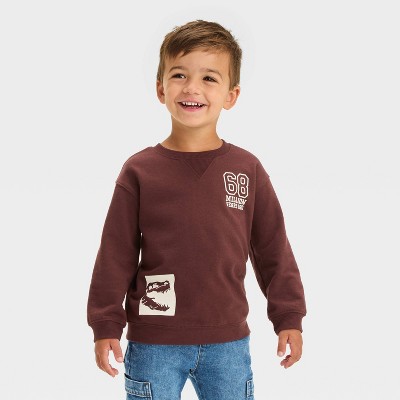 Cat Jack Brandclub Toddler Boys Dino French Terry Crewneck Sweatshirt Cat Jack Dark Brown 4T