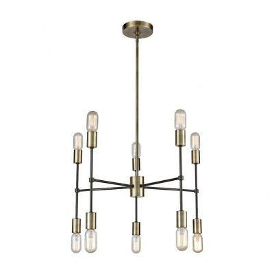 Antique Brass and Bronze 10-Light Metal Chandelier