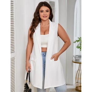 Plus Size Blazer Vest for Women Sleeveless Single Button Casual Vest - 1 of 4