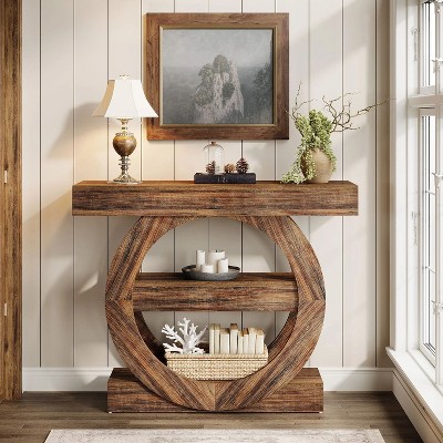 Hommoo 41.3" Farmhouse 3-Tier Console Table Rustic Brown