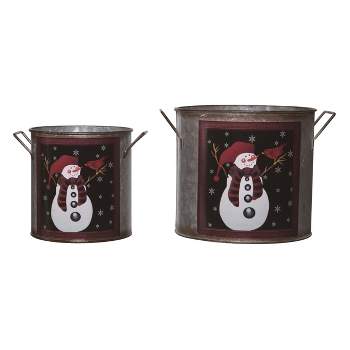 Transpac Metal 8.5 in. Multicolor Christmas Snowman Nesting Container Set of 2