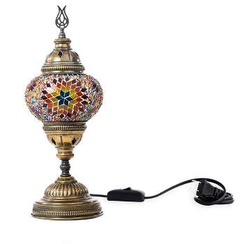 Kafthan 14.5 in. Handmade Multicolor Center Large Mosaic Glass Table Lamp with Brass Color Metal Base