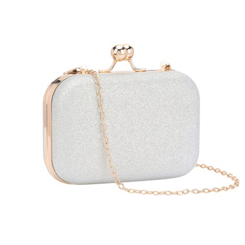 INSPIRE CHIC Clutch Purses for Women Beaded Evening Bag with Removable Chain Silver 5.9*1.8*3.9 inches