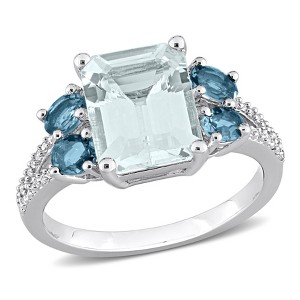 EVERLY JEWELRY | Sterling Silver 3 4/5 CT TGW Aquamarine and London-Blue Topaz with 1/10 CT TW Diamond Ring - 1 of 4