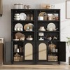 Farmhouse Bookshelves with Rattan Doors, 70" Tall Cutlery Shelves with Three Tiers of Open Storage, Floor Standing Display Shelves, Bookcases for Home - 3 of 4