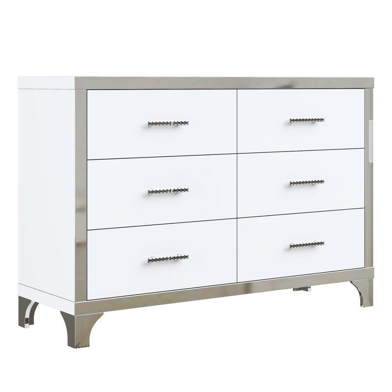 Modern High Gloss Dresser with Metal Handle, Storage Cabinet with 6 Drawers, White-ModernLuxe, 5 of 8
