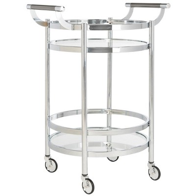 Transitional Chrome 24" Round Bar Cart with Glass Tiers