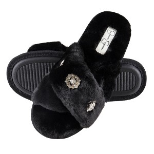 Jessica Simpson Womens Cross Band Plush Slide Slipper Slide - 1 of 4