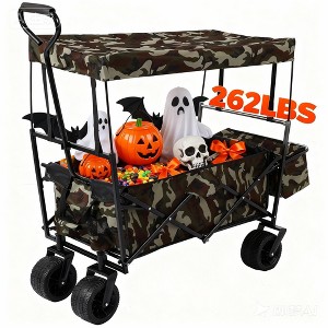 Collapsible Folding Outdoor Utility Wagon for Picnic and Camping, Halloween Toy Portable Cart,Tailgates w/Removable Canopy, Detachable Pockets - 1 of 4