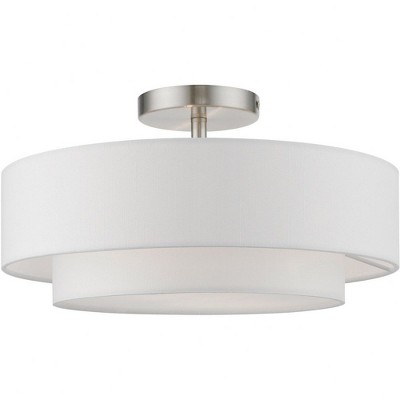 Brushed Nickel 2-Light Semi-Flush Mount with Glass Drum Shade