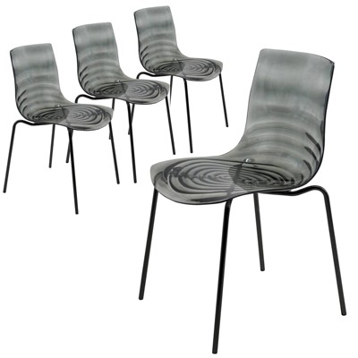 LeisureMod Astor Acrylic Dining Chairs Set of 4 – Water Ripple Design with Black Stainless Steel Legs, Modern Accent Chairs for Kitchen, Dining Room