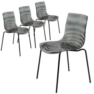 LeisureMod Astor Acrylic Dining Chairs Set of 4 – Water Ripple Design with Black Stainless Steel Legs, Modern Accent Chairs for Kitchen, Dining Room - 1 of 4