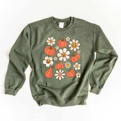 Simply Sage Market Women's Graphic Sweatshirt Distressed Flowers And Pumpkin