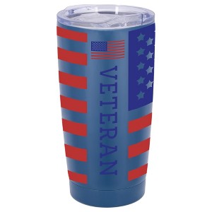 100 North 20 Ounce Stainless Steel On the Go Travel Tumbler With Push Top Lid, American Flag Veteran Blue - 1 of 4