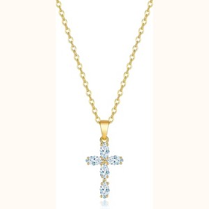 14K Gold Plated Cubic Zirconia Cross Necklace for Women Birthstone Dainty Jewelry Gift - 1 of 4