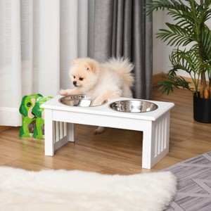6" Elevated Dog Bowls for Small Pets,Raised Dog Feeding Station with Stainless Steel Bowls And Wooden Frame-LAOTIES - 1 of 4