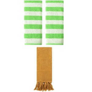REGALWOVEN 3 Packs Striped and Solid Tassels Absorbent Soft Cotton Hand Towel for Bathroom - 1 of 4