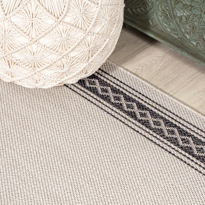 Lucia Geometric Diamond Border Cream/Black 3' x 5' Outdoor Rug