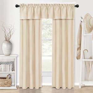 Kate Aurora Complete Coastal Hamptons Living Rod Pocket Textured Semi Sheer 3 Piece Window Curtain & Valance Set - 1 of 3