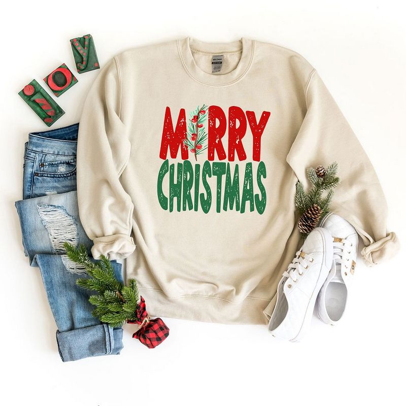 Simply Sage Market Women's Graphic Sweatshirt Red and Green Merry Christmas, 3 of 4